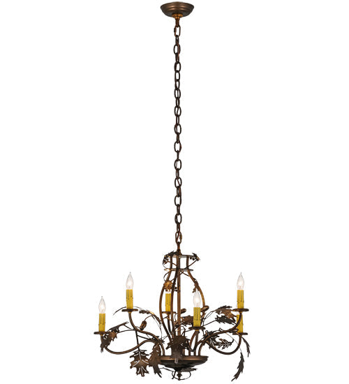 Meyda Lighting Oak Leaf & Acorn 28" 6-Light Antique Copper Chandelier With Ivory Faux Candlelight