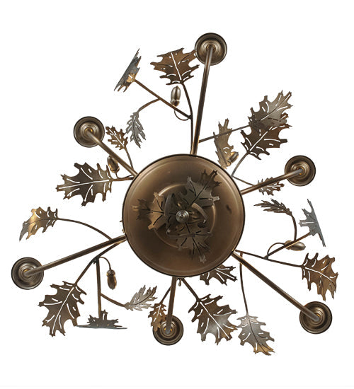 Meyda Lighting Oak Leaf & Acorn 28" 6-Light Antique Copper Chandelier With Ivory Faux Candlelight