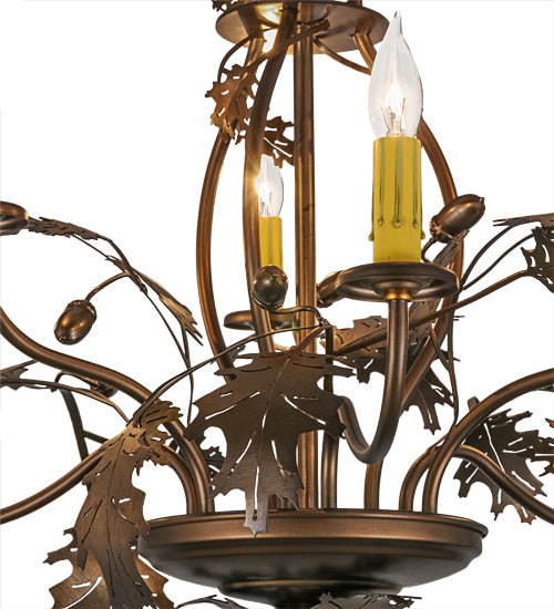 Meyda Lighting Oak Leaf & Acorn 28" 6-Light Antique Copper Chandelier With Ivory Faux Candlelight