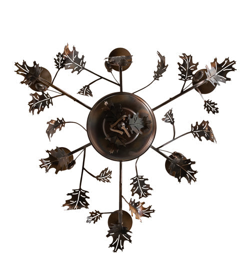 Meyda Lighting Oak Leaf & Acorn 28" 6-Light Dark Burnished Antique Copper Chandelier With Ivory Faux Candlelight