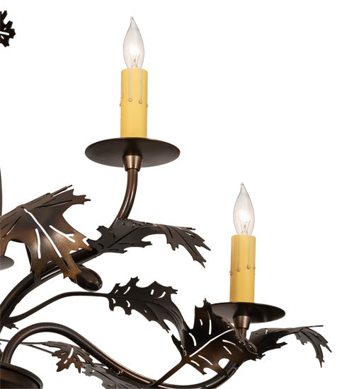 Meyda Lighting Oak Leaf & Acorn 28" 6-Light Dark Burnished Antique Copper Chandelier With Ivory Faux Candlelight