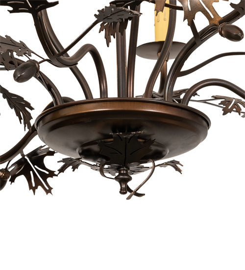 Meyda Lighting Oak Leaf & Acorn 28" 6-Light Dark Burnished Antique Copper Chandelier With Ivory Faux Candlelight