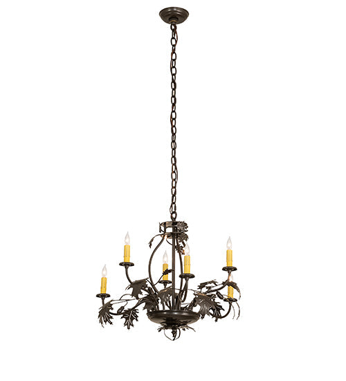 Meyda Lighting Oak Leaf & Acorn 28" 6-Light Timeless Bronze Chandelier With Ivory Faux Candlelight