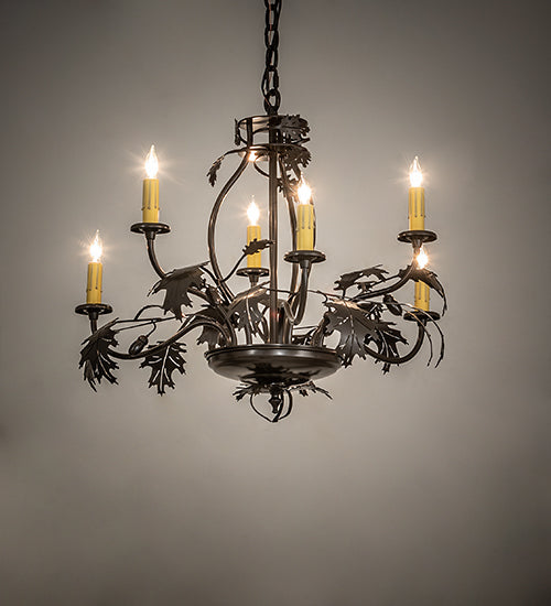 Meyda Lighting Oak Leaf & Acorn 28" 6-Light Timeless Bronze Chandelier With Ivory Faux Candlelight