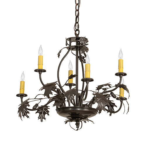 Meyda Lighting Oak Leaf & Acorn 28" 6-Light Timeless Bronze Chandelier With Ivory Faux Candlelight
