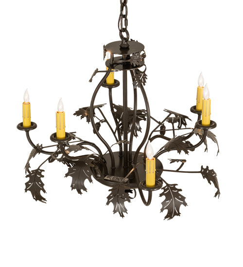 Meyda Lighting Oak Leaf & Acorn 28" 6-Light Timeless Bronze Chandelier With Ivory Faux Candlelight