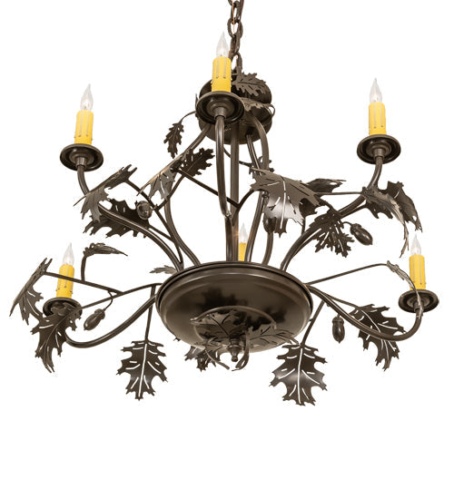 Meyda Lighting Oak Leaf & Acorn 28" 6-Light Timeless Bronze Chandelier With Ivory Faux Candlelight