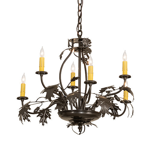 Meyda Lighting Oak Leaf & Acorn 28" 6-Light Timeless Bronze Chandelier With Ivory Faux Candlelight