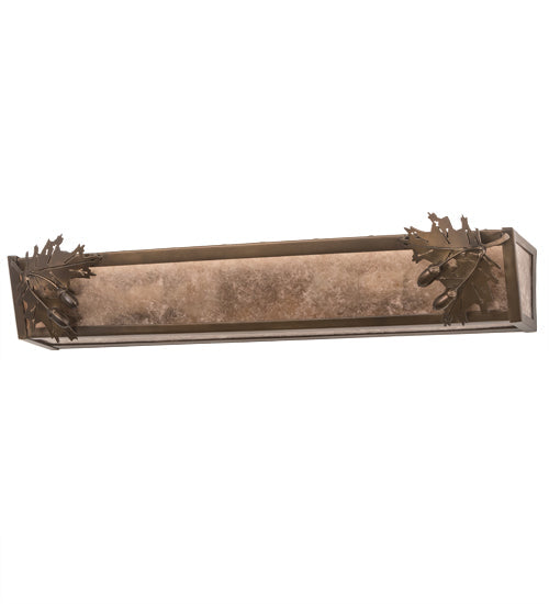 Meyda Lighting Oak Leaf & Acorn 29" 4-Light Antique Copper Vanity Light With Silver Mica Shade Glass