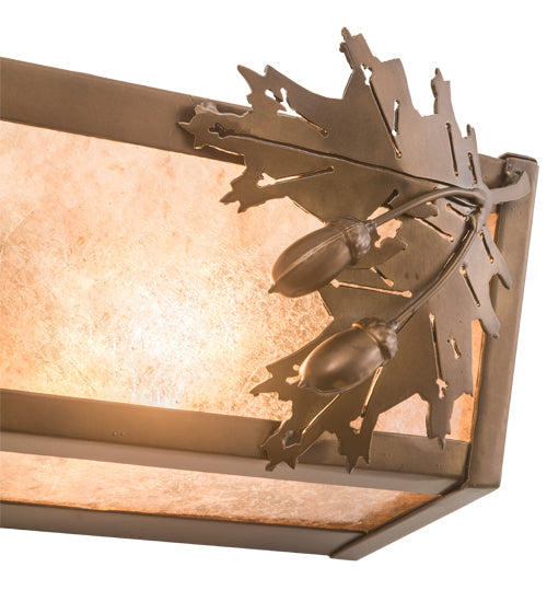 Meyda Lighting Oak Leaf & Acorn 29" 4-Light Antique Copper Vanity Light With Silver Mica Shade Glass