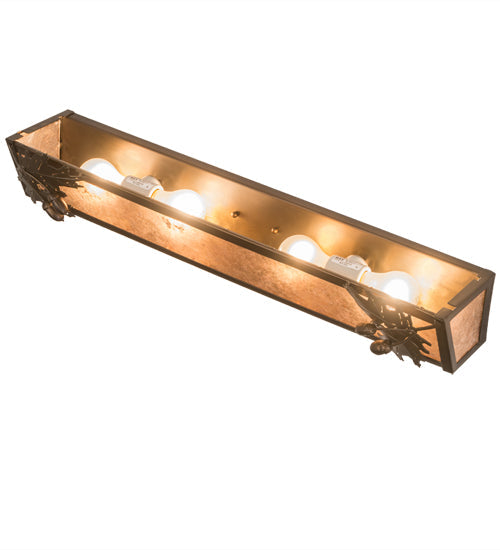 Meyda Lighting Oak Leaf & Acorn 29" 4-Light Antique Copper Vanity Light With Silver Mica Shade Glass