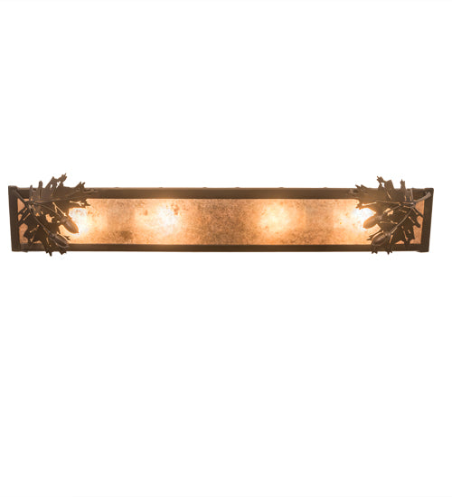 Meyda Lighting Oak Leaf & Acorn 29" 4-Light Antique Copper Vanity Light With Silver Mica Shade Glass