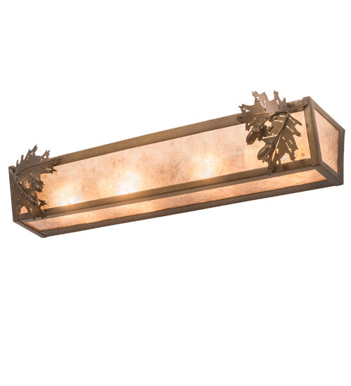 Meyda Lighting Oak Leaf & Acorn 29" 4-Light Antique Copper Vanity Light With Silver Mica Shade Glass