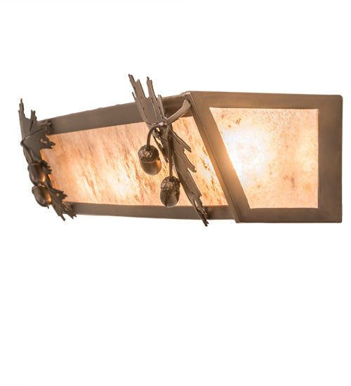 Meyda Lighting Oak Leaf & Acorn 29" 4-Light Antique Copper Vanity Light With Silver Mica Shade Glass