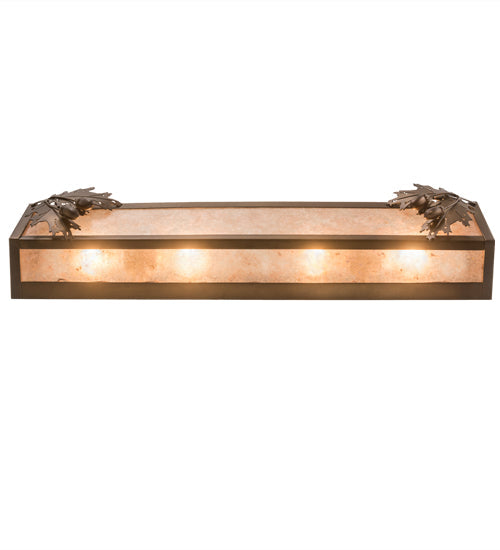 Meyda Lighting Oak Leaf & Acorn 29" 4-Light Antique Copper Vanity Light With Silver Mica Shade Glass
