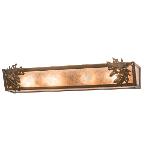 Meyda Lighting Oak Leaf & Acorn 29" 4-Light Antique Copper Vanity Light With Silver Mica Shade Glass