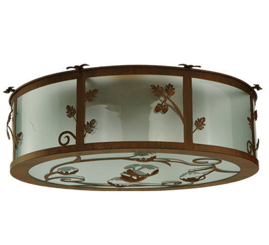 Meyda Lighting Oak Leaf & Acorn 30" 4-Light Rust Flush Mount Light With Frosted Seeded Shade Glass
