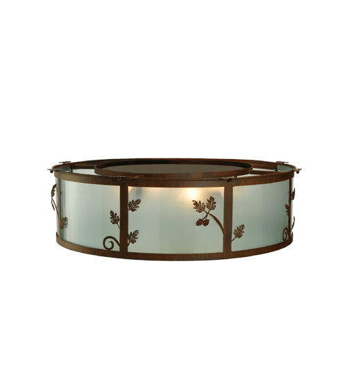 Meyda Lighting Oak Leaf & Acorn 30" 4-Light Rust Flush Mount Light With Frosted Seeded Shade Glass