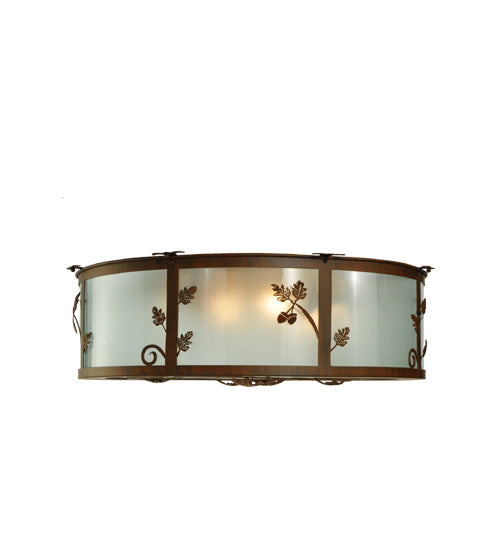 Meyda Lighting Oak Leaf & Acorn 30" 4-Light Rust Flush Mount Light With Frosted Seeded Shade Glass