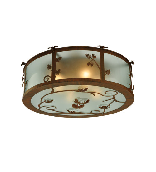 Meyda Lighting Oak Leaf & Acorn 30" 4-Light Rust Flush Mount Light With Frosted Seeded Shade Glass