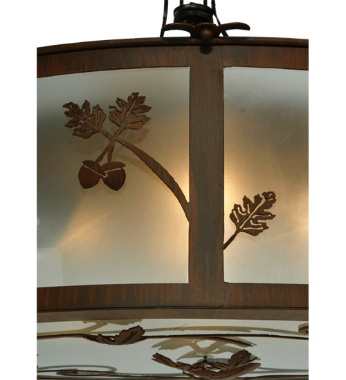 Meyda Lighting Oak Leaf & Acorn 30" 4-Light Rust Flush Mount Light With Frosted Seeded Shade Glass