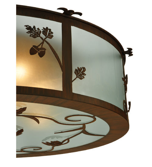 Meyda Lighting Oak Leaf & Acorn 30" 4-Light Rust Flush Mount Light With Frosted Seeded Shade Glass