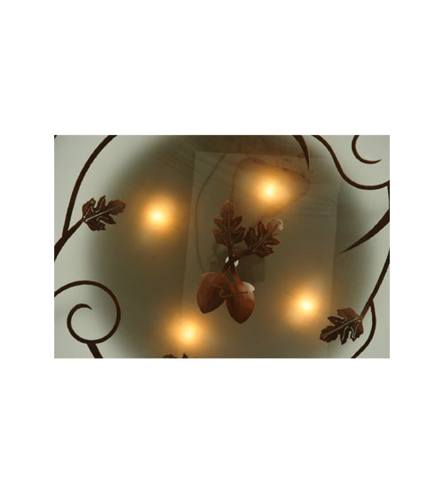 Meyda Lighting Oak Leaf & Acorn 30" 4-Light Rust Flush Mount Light With Frosted Seeded Shade Glass