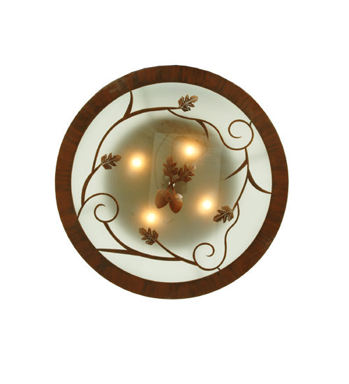 Meyda Lighting Oak Leaf & Acorn 30" 4-Light Rust Flush Mount Light With Frosted Seeded Shade Glass