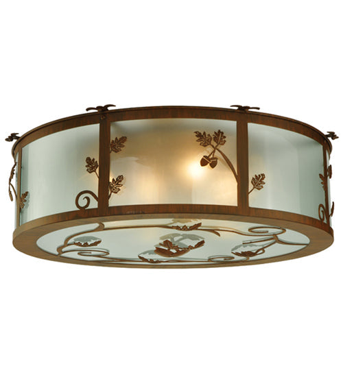 Meyda Lighting Oak Leaf & Acorn 30" 4-Light Rust Flush Mount Light With Frosted Seeded Shade Glass
