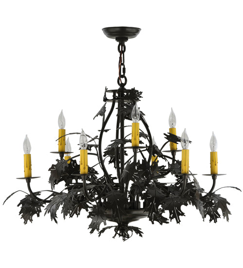 Meyda Lighting Oak Leaf & Acorn 32" 9-Light Timeless Bronze Chandelier With Ivory Faux Candlelight