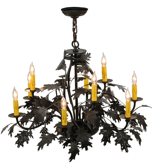 Meyda Lighting Oak Leaf & Acorn 32" 9-Light Timeless Bronze Chandelier With Ivory Faux Candlelight