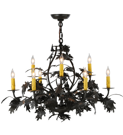 Meyda Lighting Oak Leaf & Acorn 32" 9-Light Timeless Bronze Chandelier With Ivory Faux Candlelight