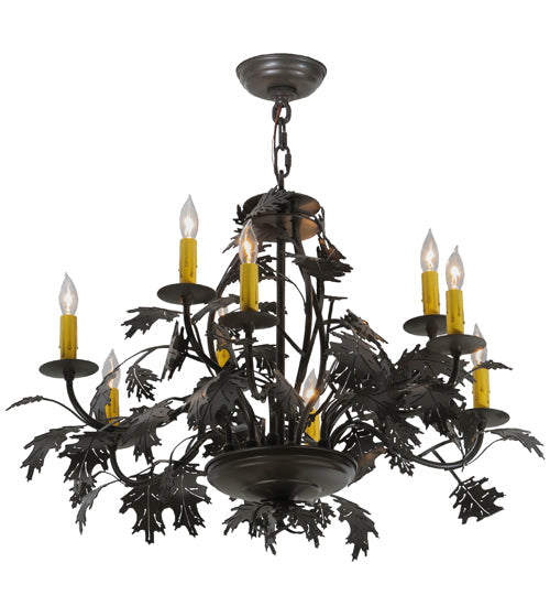 Meyda Lighting Oak Leaf & Acorn 32" 9-Light Timeless Bronze Chandelier With Ivory Faux Candlelight