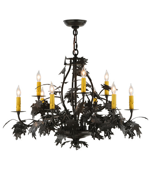 Meyda Lighting Oak Leaf & Acorn 32" 9-Light Timeless Bronze Chandelier With Ivory Faux Candlelight