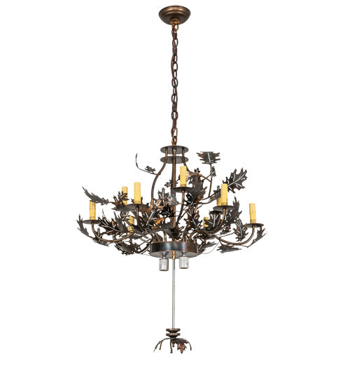 Meyda Lighting Oak Leaf & Acorn 34" 11-Light Dark Burnished Antique Copper Chandelier Hardware
