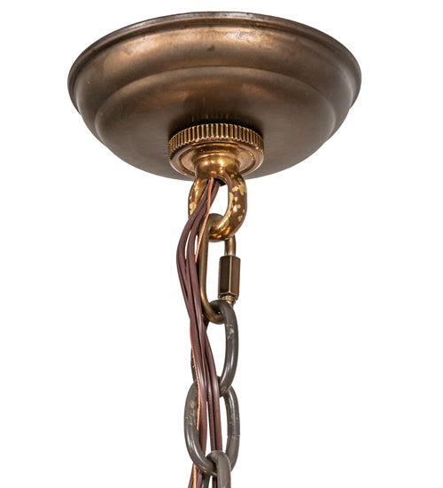 Meyda Lighting Oak Leaf & Acorn 34" 11-Light Dark Burnished Antique Copper Chandelier With Bark Brown & Beige Shade Glass