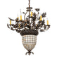 Meyda Lighting Oak Leaf & Acorn 34" 11-Light Dark Burnished Antique Copper Chandelier With Bark Brown & Beige Shade Glass
