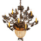 Meyda Lighting Oak Leaf & Acorn 34" 11-Light Dark Burnished Antique Copper Chandelier With Bark Brown & Beige Shade Glass