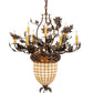 Meyda Lighting Oak Leaf & Acorn 34" 11-Light Dark Burnished Antique Copper Chandelier With Bark Brown & Beige Shade Glass