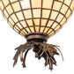 Meyda Lighting Oak Leaf & Acorn 34" 11-Light Dark Burnished Antique Copper Chandelier With Bark Brown & Beige Shade Glass