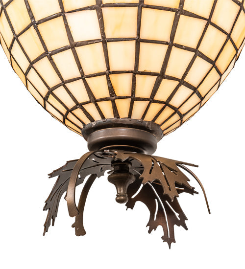 Meyda Lighting Oak Leaf & Acorn 34" 11-Light Dark Burnished Antique Copper Chandelier With Bark Brown & Beige Shade Glass