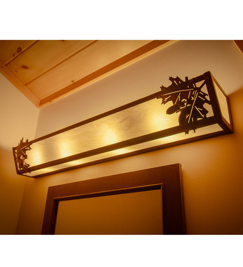 Meyda Lighting Oak Leaf & Acorn 36" 4-Light Dark Burnished Antique Copper Vanity Light With Creme Carrara Idalight Shade