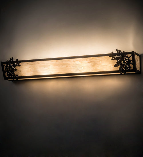 Meyda Lighting Oak Leaf & Acorn 36" 4-Light Dark Burnished Antique Copper Vanity Light With Creme Carrara Idalight Shade