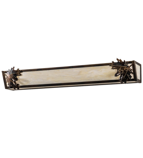 Meyda Lighting Oak Leaf & Acorn 36" 4-Light Dark Burnished Antique Copper Vanity Light With Creme Carrara Idalight Shade