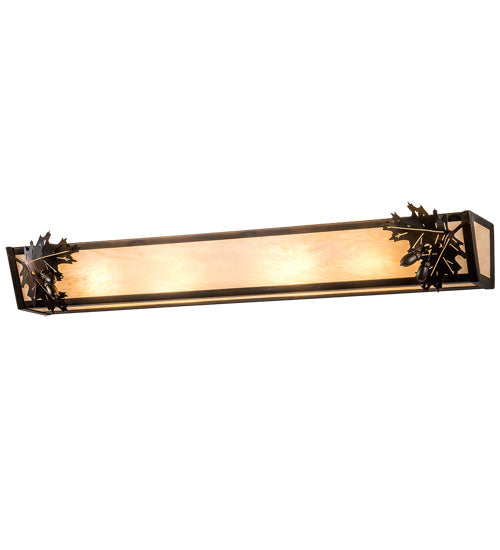 Meyda Lighting Oak Leaf & Acorn 36" 4-Light Dark Burnished Antique Copper Vanity Light With Creme Carrara Idalight Shade