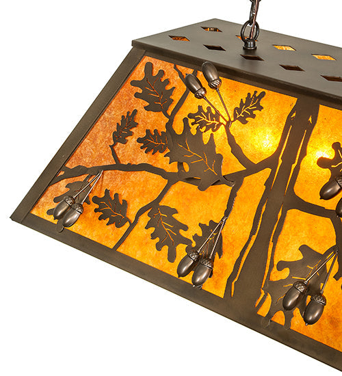 Meyda Lighting Oak Leaf & Acorn 36" 6-Light Antique Copper Island Pendant Light With Amber Mica Shade Glass