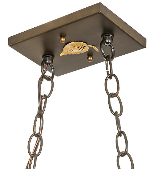 Meyda Lighting Oak Leaf & Acorn 36" 6-Light Antique Copper Island Pendant Light With Amber Mica Shade Glass