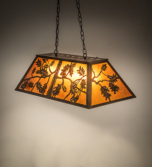 Meyda Lighting Oak Leaf & Acorn 36" 6-Light Antique Copper Island Pendant Light With Amber Mica Shade Glass