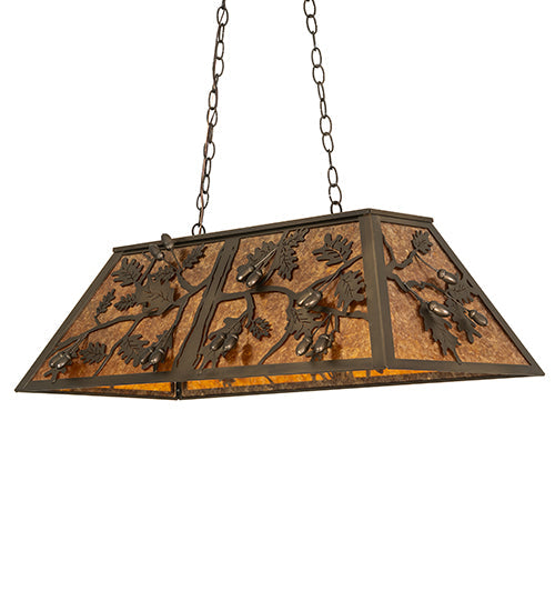 Meyda Lighting Oak Leaf & Acorn 36" 6-Light Antique Copper Island Pendant Light With Amber Mica Shade Glass