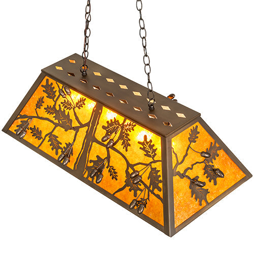 Meyda Lighting Oak Leaf & Acorn 36" 6-Light Antique Copper Island Pendant Light With Amber Mica Shade Glass